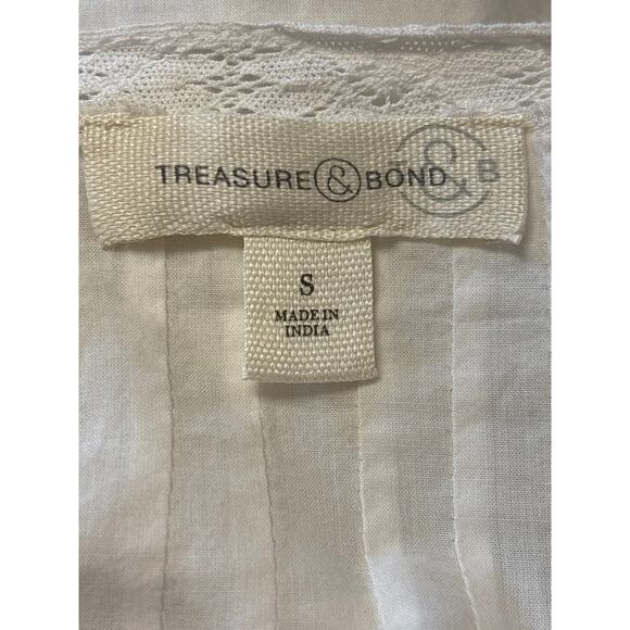 Treasure & Bond Pintuck Strappy Open Back Cotton Top S White Flutter Sleeve Boho - Picture 5 of 6